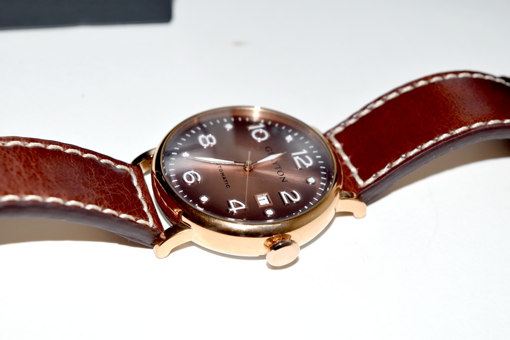Montre Portas Automatique Homme 44mm Doré - Chronographe Cuir Brun étanche 50m