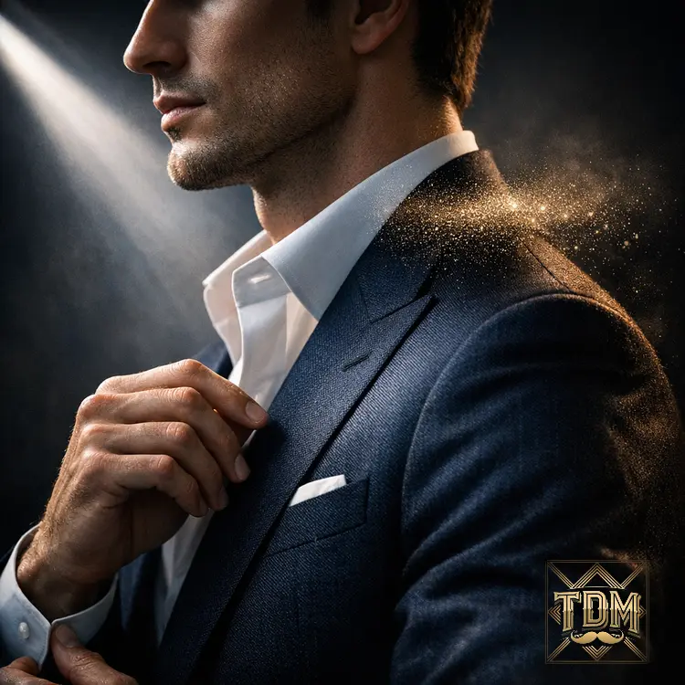 Homme élégant en costume dans un halo de parfum