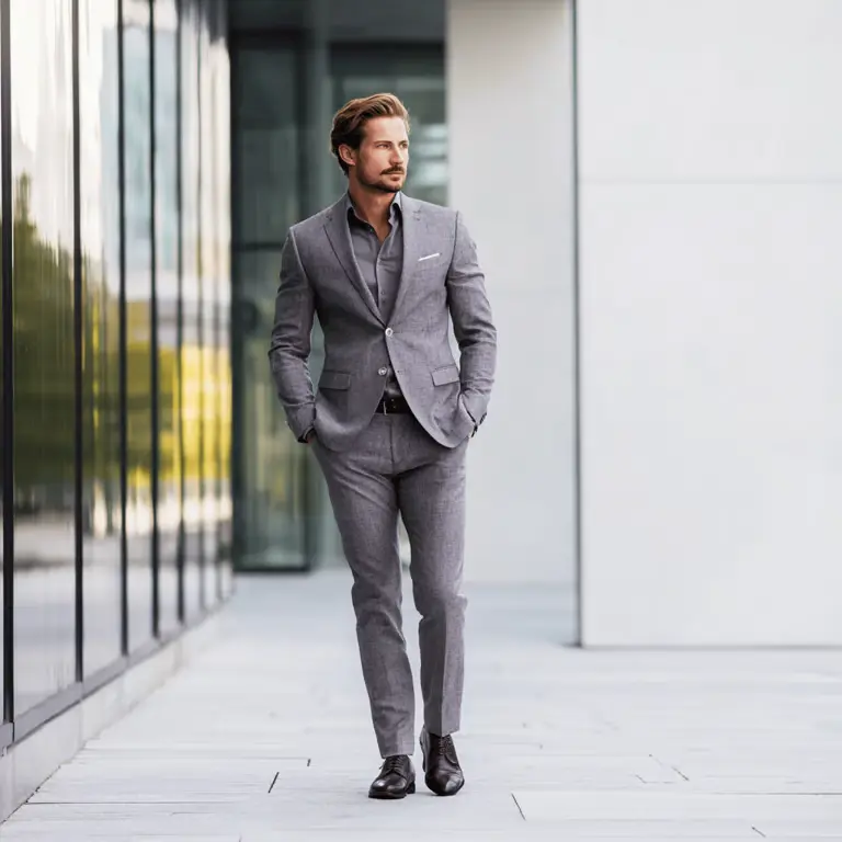 Homme élégant en costume pour homme gris