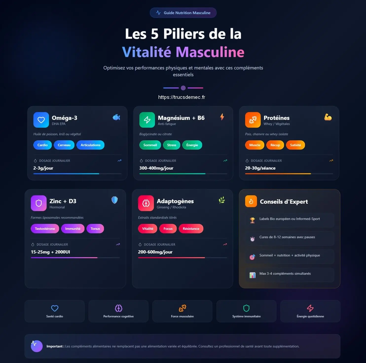 Infographie sur Les 5 meilleurs compléments alimentaires pour homme