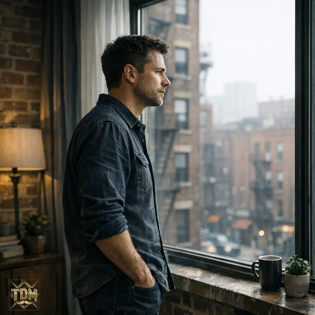 Homme seul fenêtre lumière naturelle contemplation