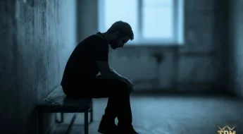 Homme seul pensif dans pénombre bleue