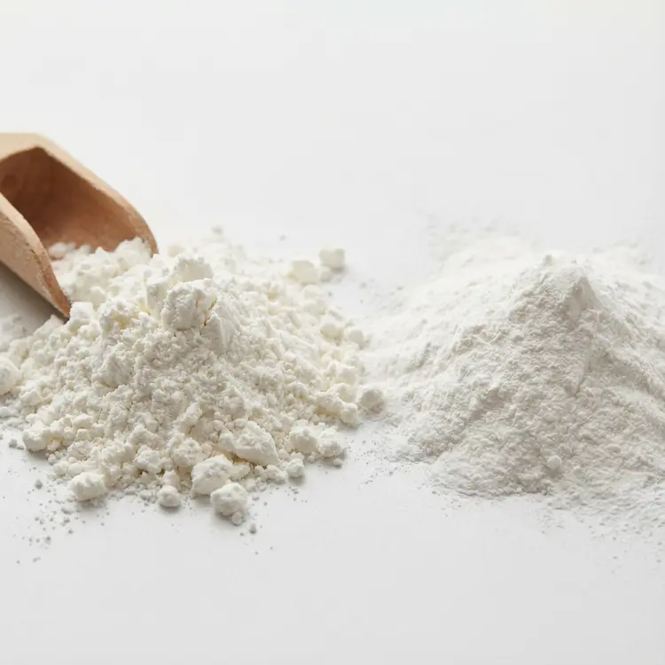 Ingrédients naturels de poudre sans talc : amidon de maïs et fécule d'arrow-root en macro