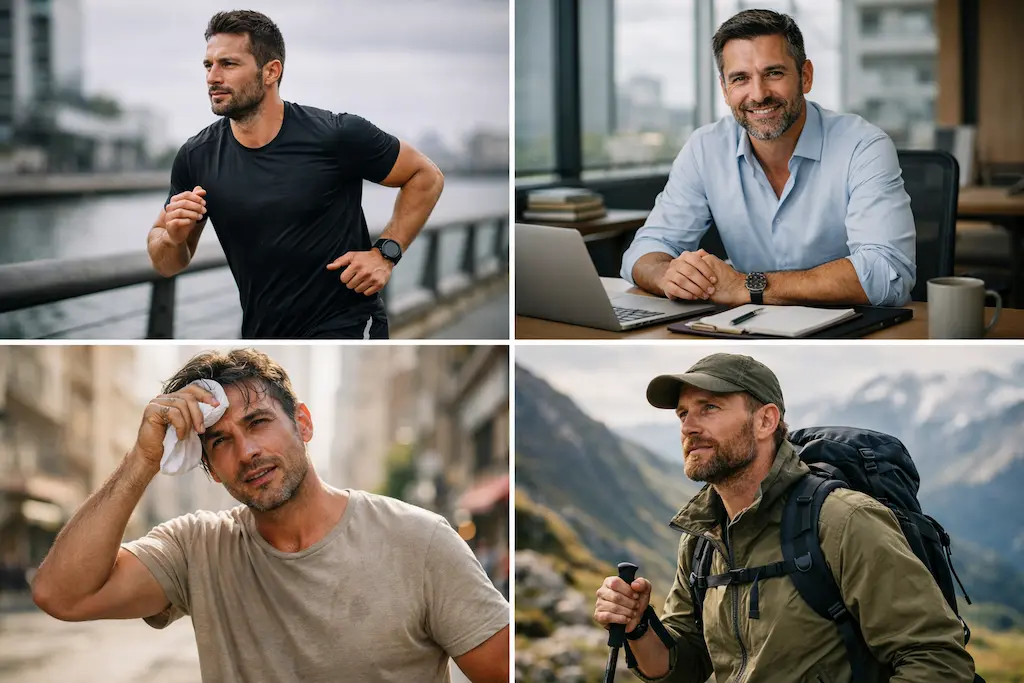 Profils d'hommes concernés par la poudre intime : sportifs, travailleurs assis, climat chaud