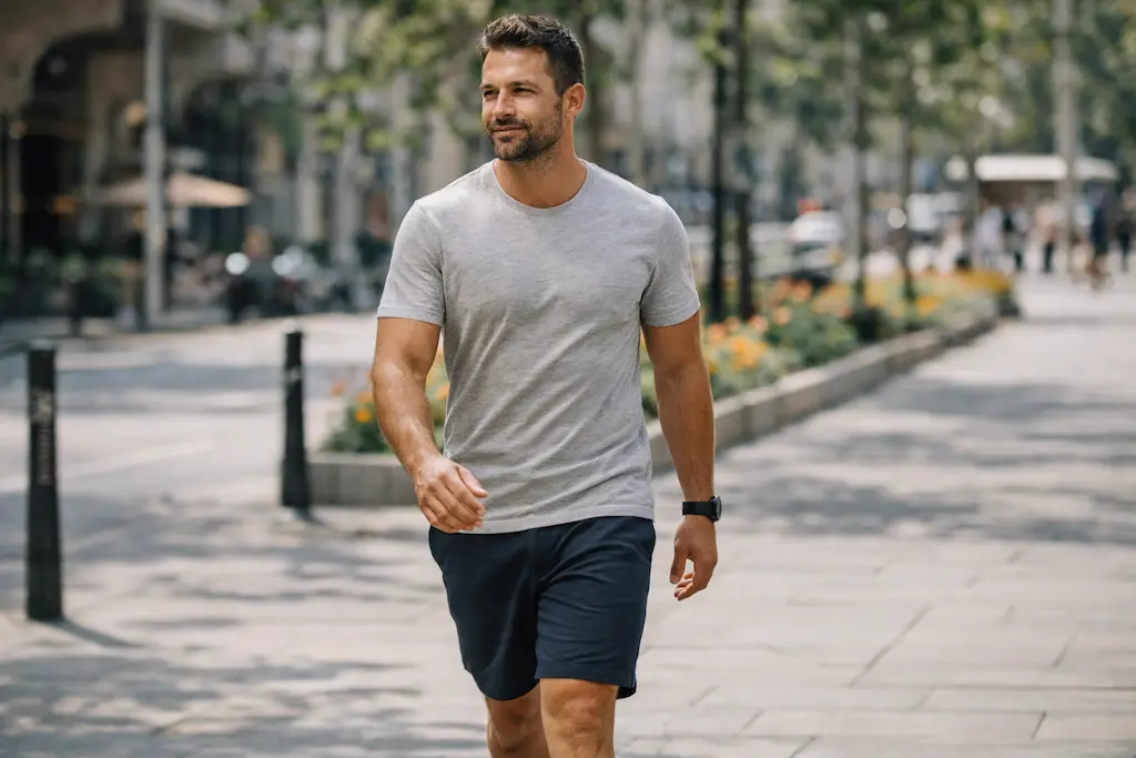 Homme confiant et à l'aise toute la journée grâce au confort apporté par la poudre intime