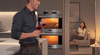 Homme détendu dans sa cuisine avant un dîner