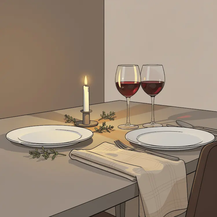 Table intime dressée pour deux avec bougie