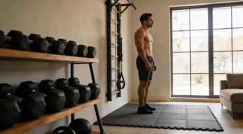 Espace fitness maison aménagé dans un salon moderne