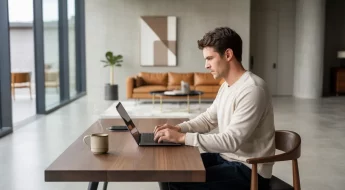 Homme seul gérant son budget dans un appartement moderne