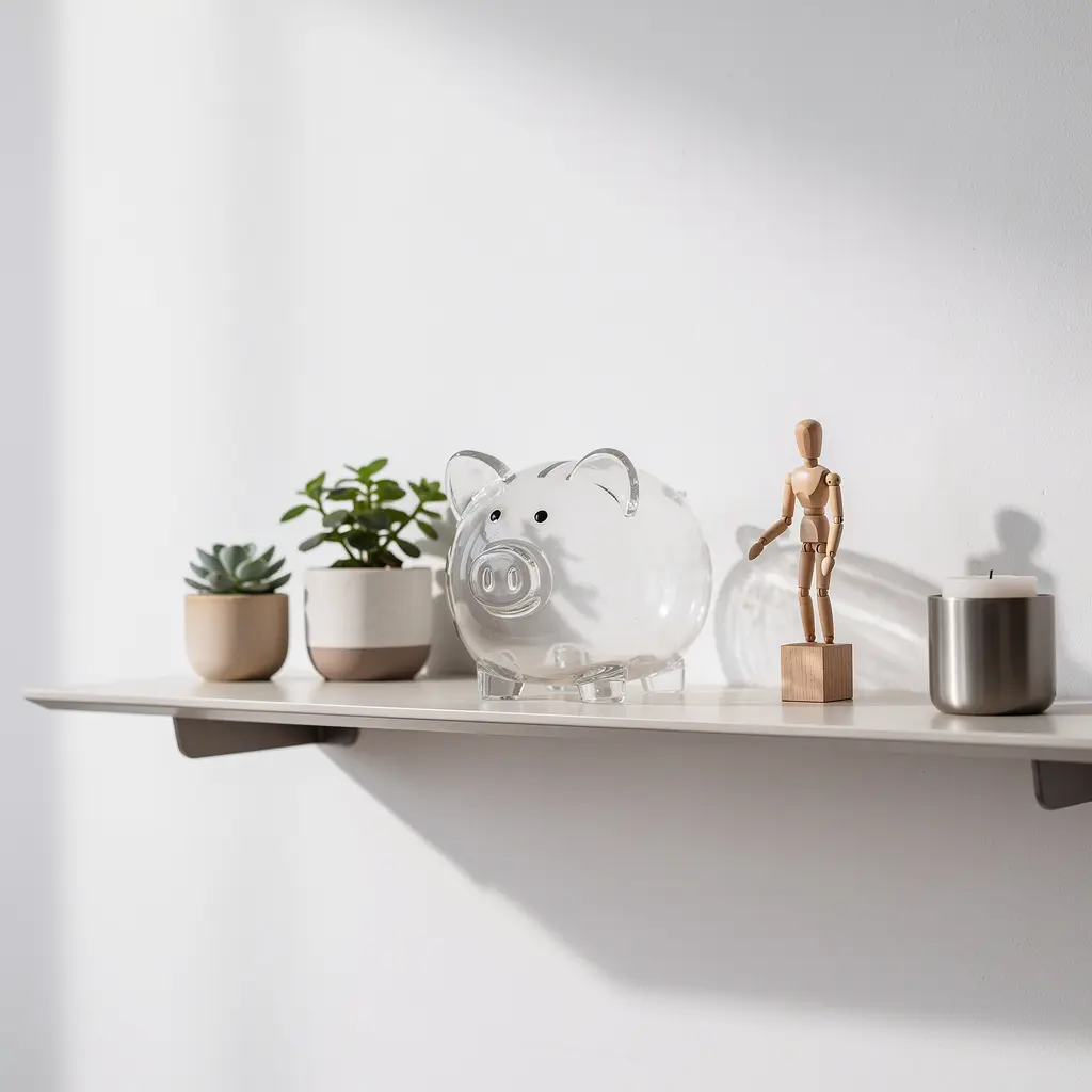 Tirelire design sur étagère dans intérieur scandinave
