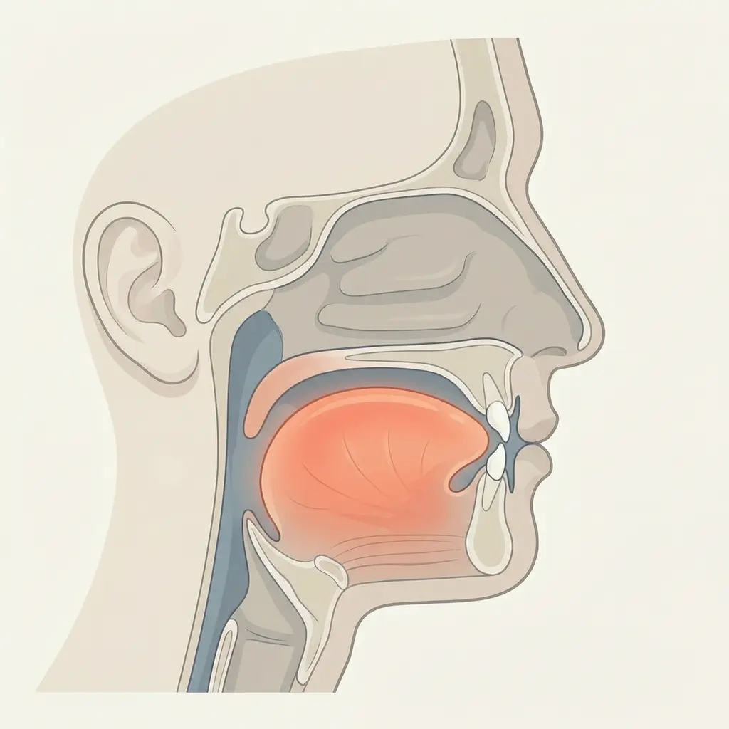 Coupe profil montrant la posture linguale correcte du mewing