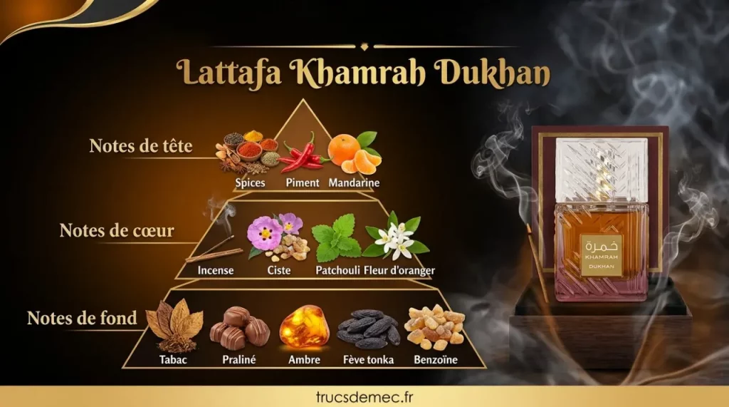 Lattafa Khamrah Dukhan notes olfactives