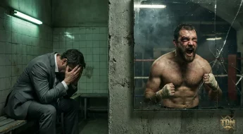 Homme en costume face à son reflet combattant Fight Club