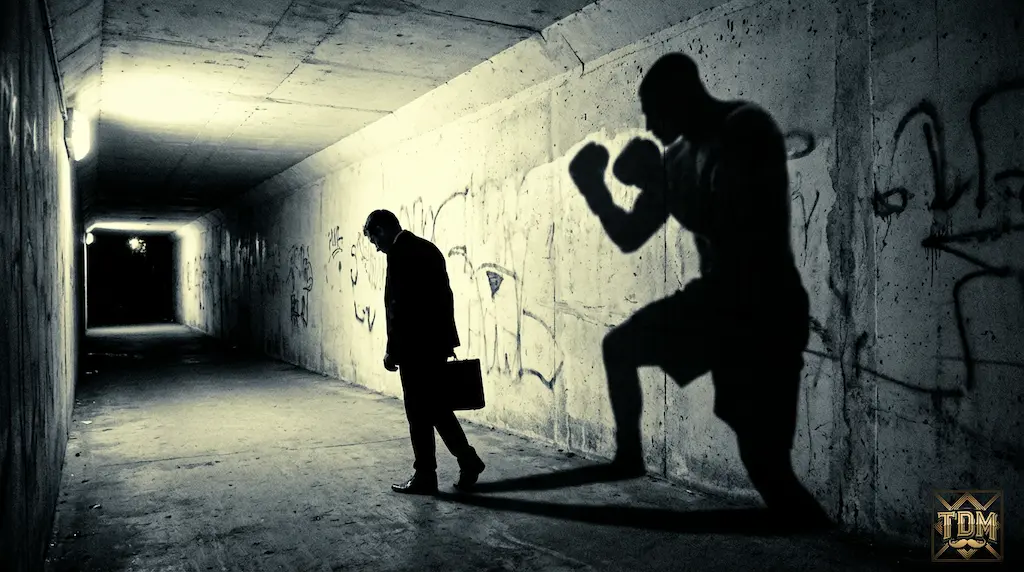 Silhouette d'homme projetant son Ombre jungienne agressive.