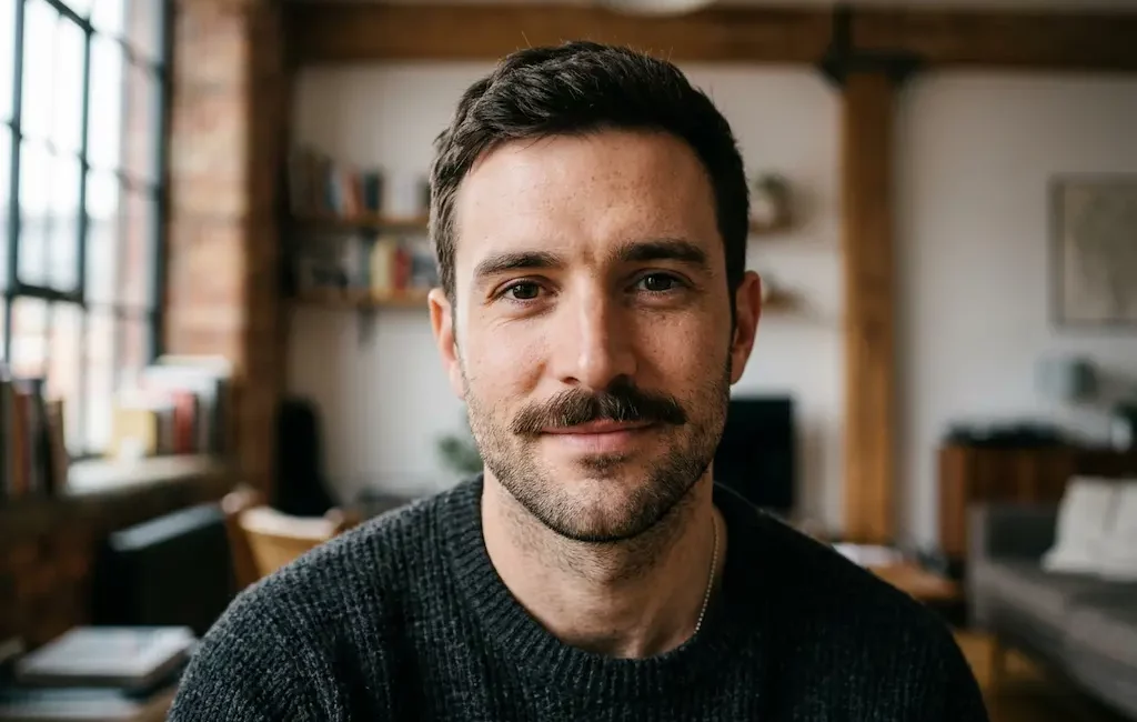 Homme avec une beardstache soignée en lumière naturelle