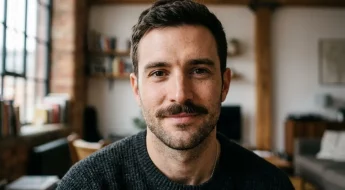 Homme avec une beardstache soignée en lumière naturelle