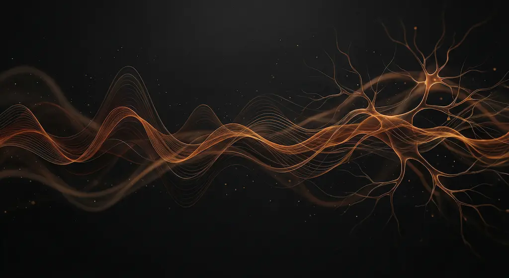 Ondes sonores et connexions cérébrales fond noir abstrait