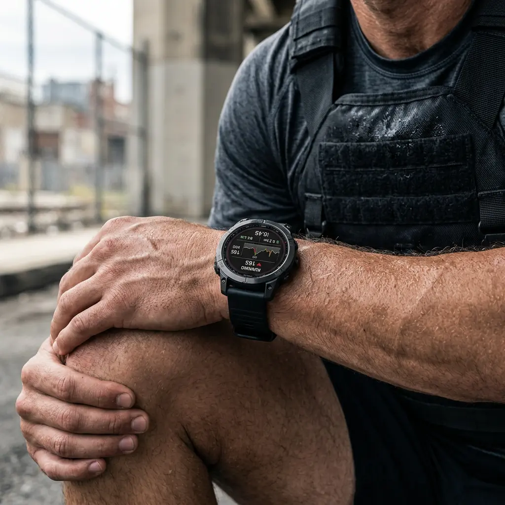 Montre de sport tactile et gilet lesté sur un athlète