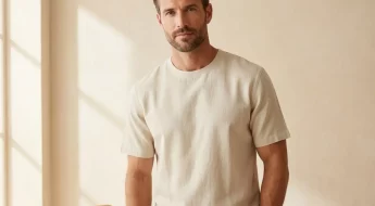 Homme portant un t-shirt en lin beige élégant