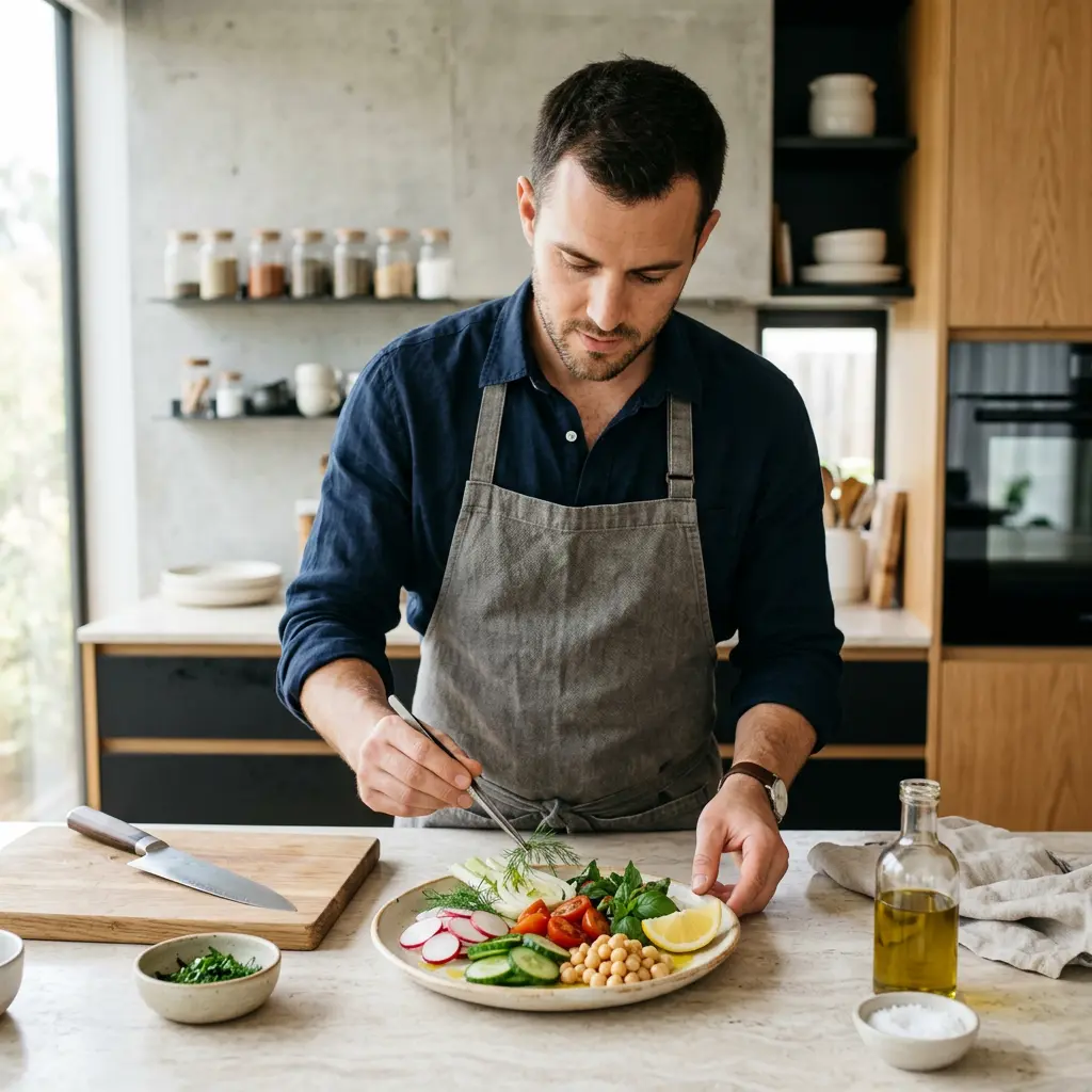 Préparation d’un repas léger dans une cuisine moderne