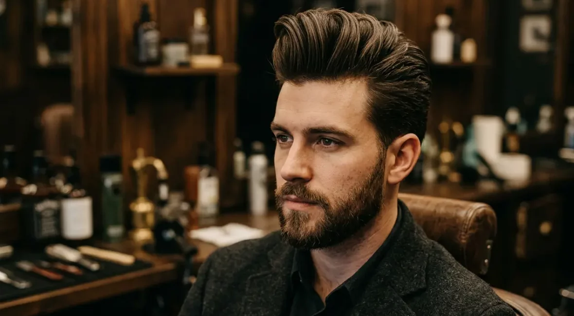 Homme arborant une pompadour structurée