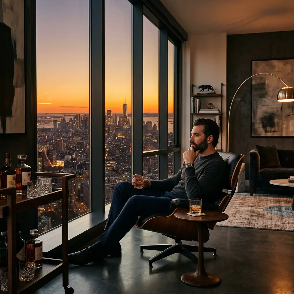 Homme réfléchit seul vue urbaine premium