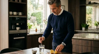 Homme préparant une boisson électrolyte avant le café