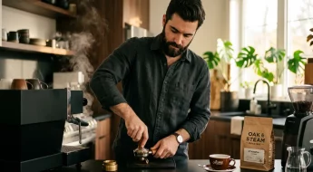 Homme hipster préparant un espresso avec porte-filtre