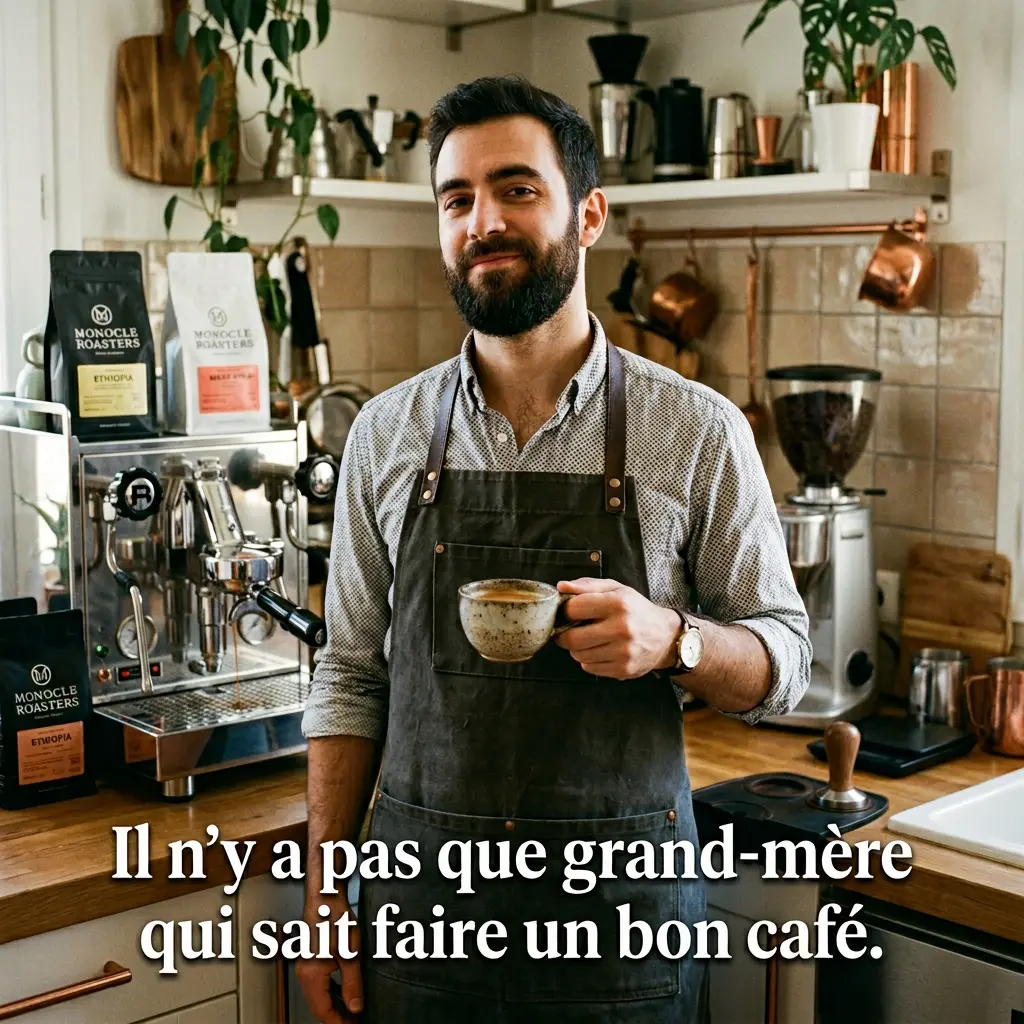 Barista amateur fier de son espresso maison