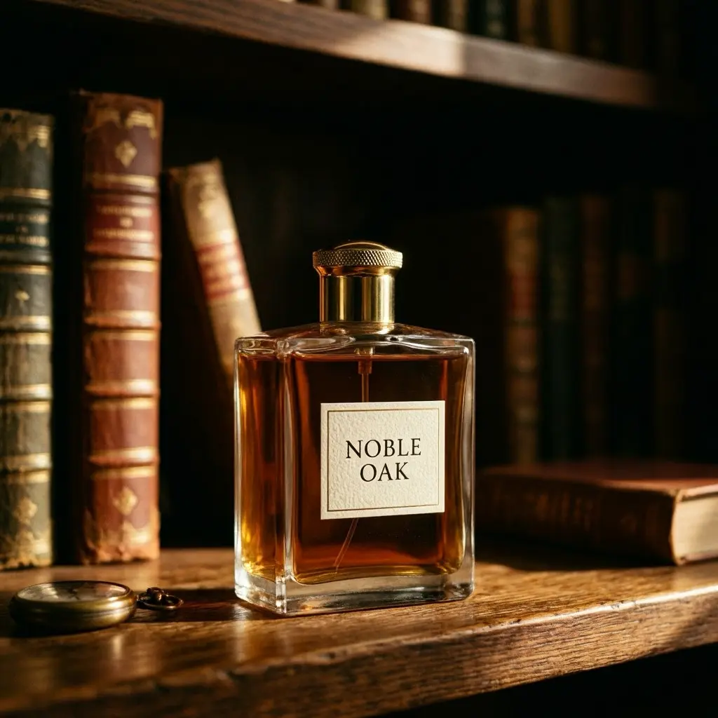 Flacon de parfum vintage masculin sur étagère en bois