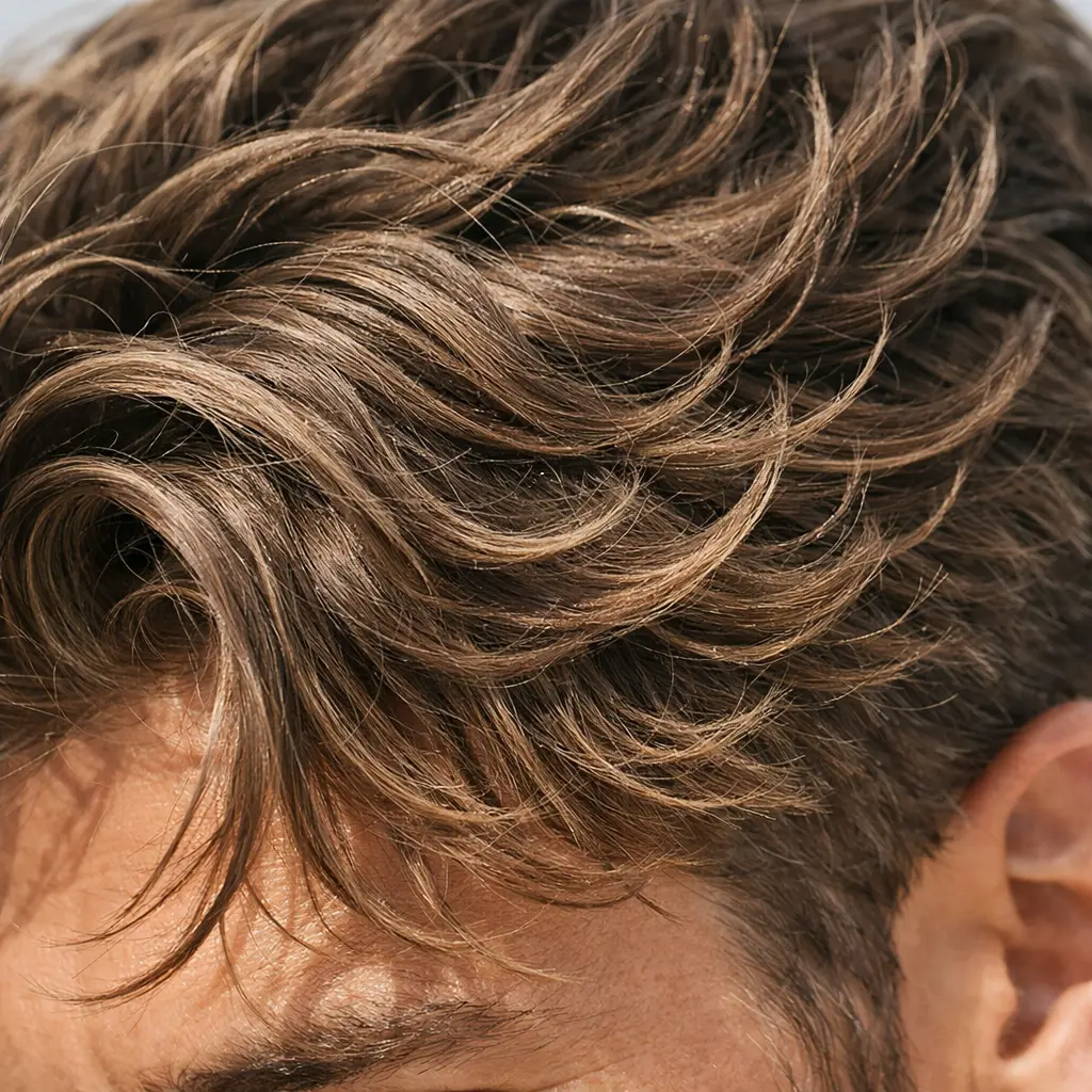 Gros plan sur la texture mate de cheveux ondulés