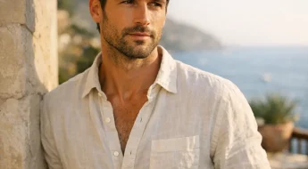 Homme au style beach waves sur une terrasse ensoleillée