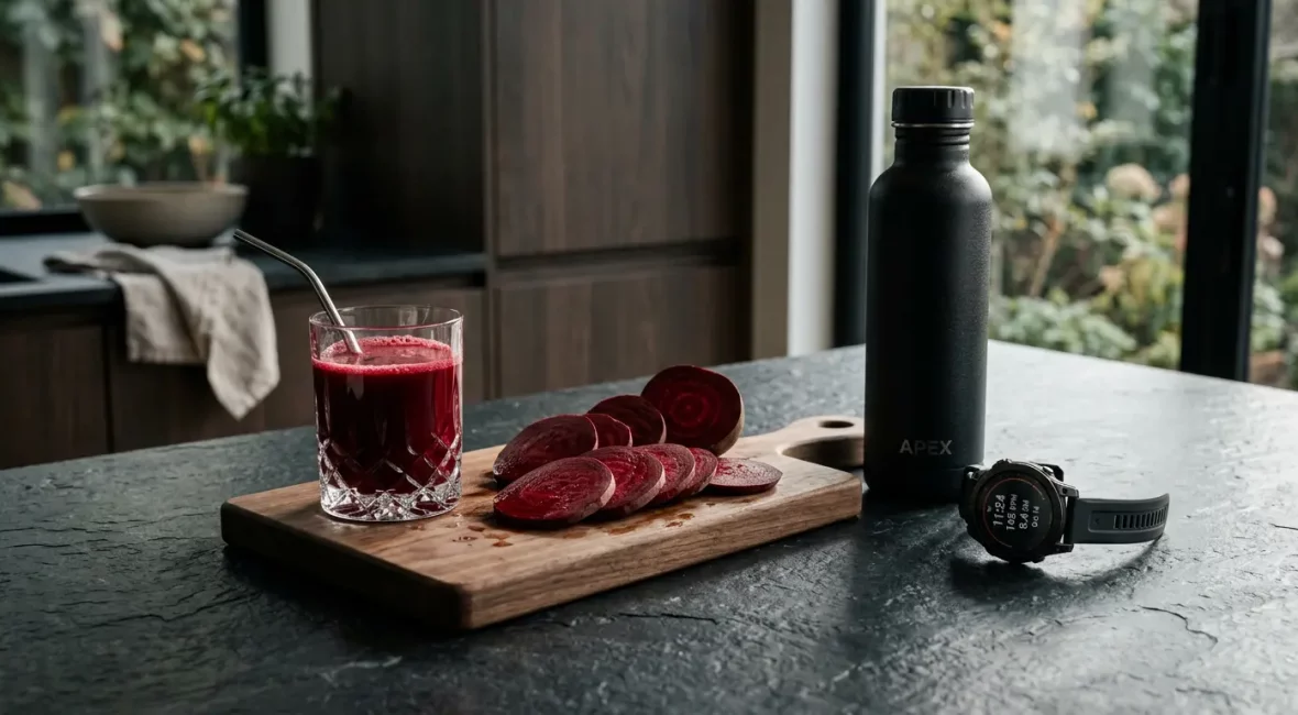 Jus de betterave et accessoires de sport pour l'oxyde nitrique.