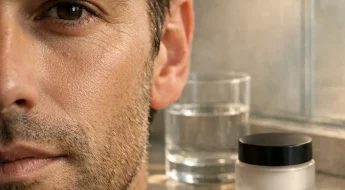 Homme soignant son contour des yeux le matin