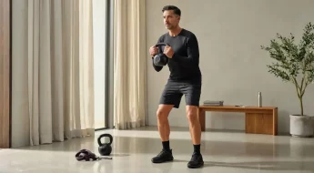 Homme mature s'entraînant avec kettlebell dans un cadre premium