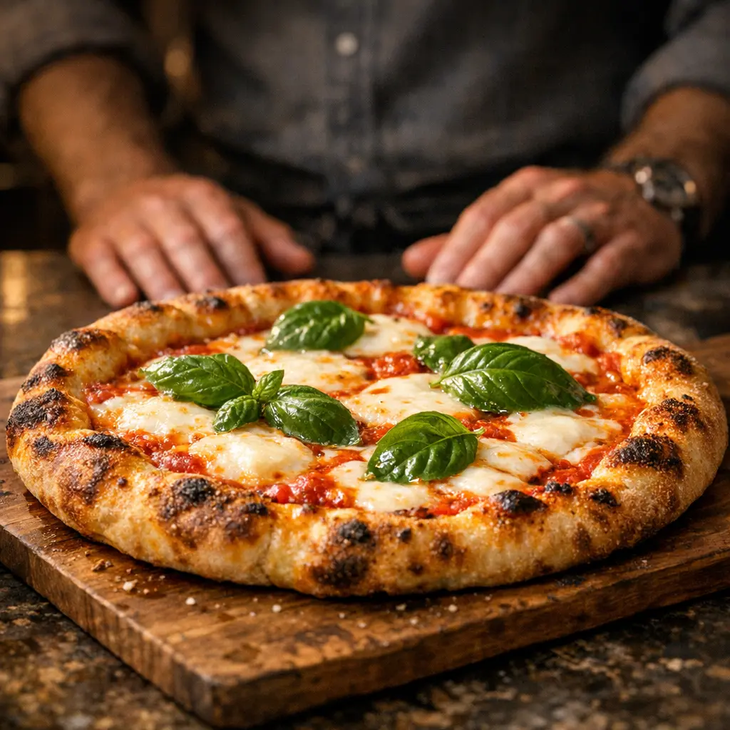 Pizza artisanale maison fraîchement sortie du four