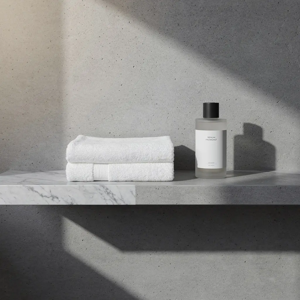 Flacon de soin masculin dans une salle de bain minimaliste