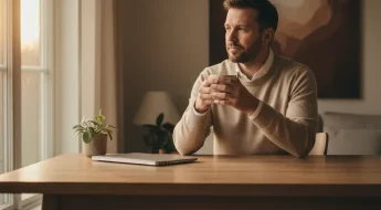Homme concentré au bureau sans smartphone, lumière naturelle
