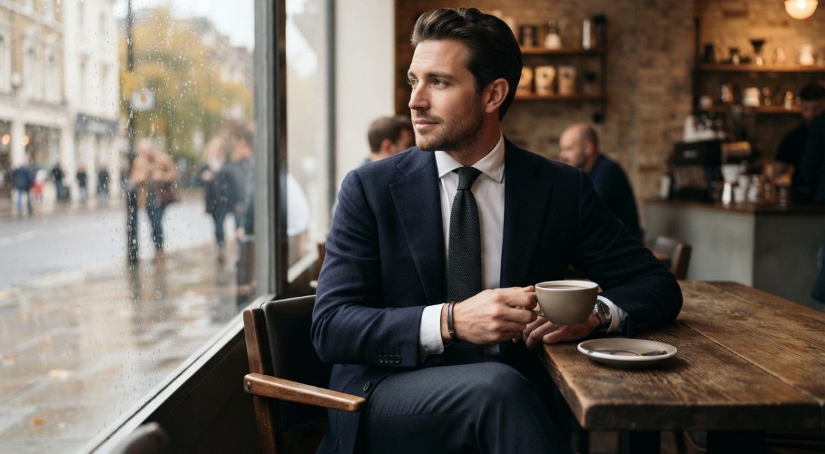 Homme élégant buvant un café dans une ambiance sereine