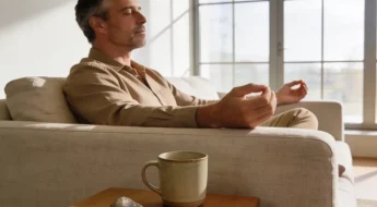 Homme pratiquant la respiration calme au réveil