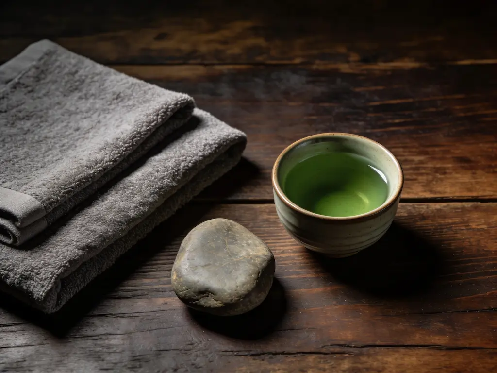 Objets bien-être masculin sur bois sombre