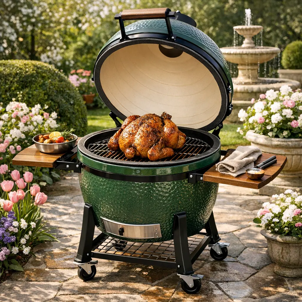 Barbecue en céramique de type Kamado, le choix premium pour la cuisine extérieure.
