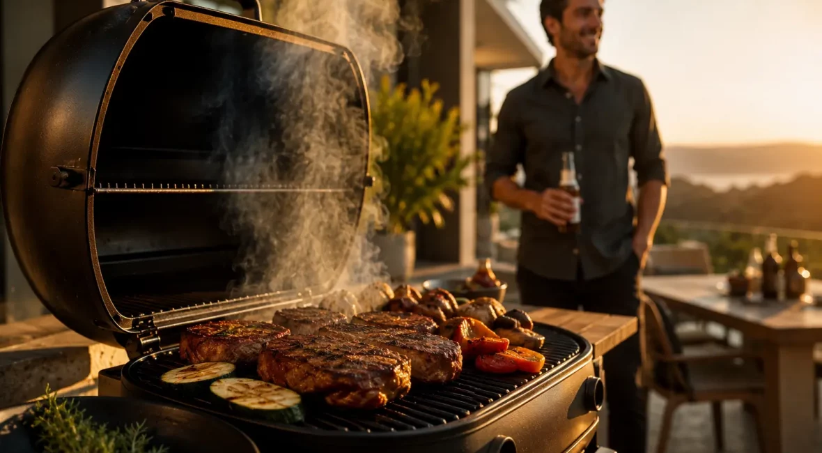Comparatif pour choisir un barbecue : modèle classique au charbon de bois versus barbecue au gaz moderne.