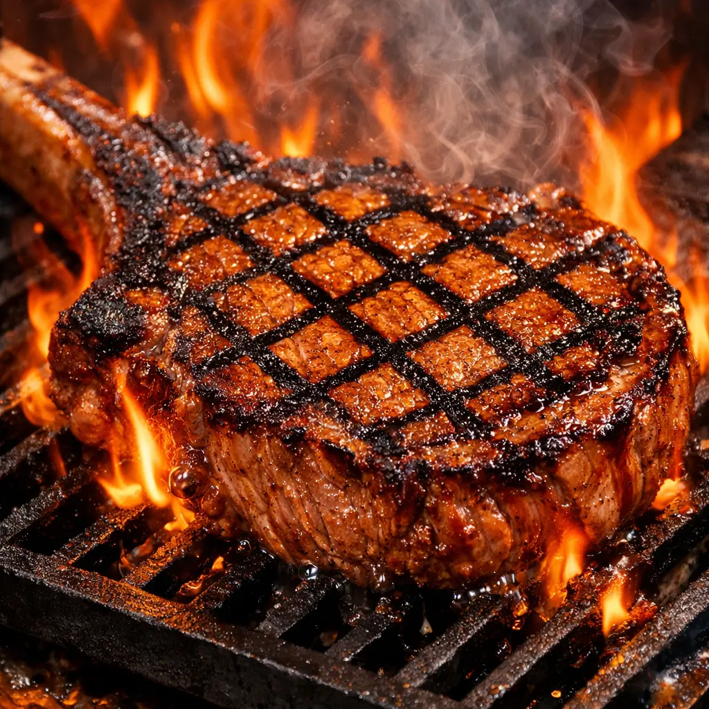 Saisie parfaite d'une viande sur une grille en fonte, l'avantage de savoir choisir un barbecue performant.