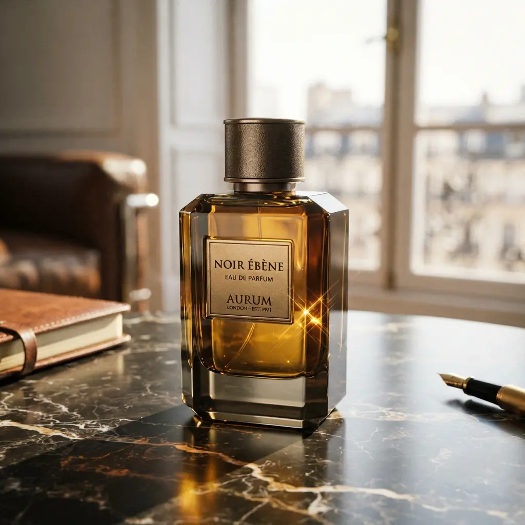 Parfum d'exception ambré mis en valeur par la lumière.
