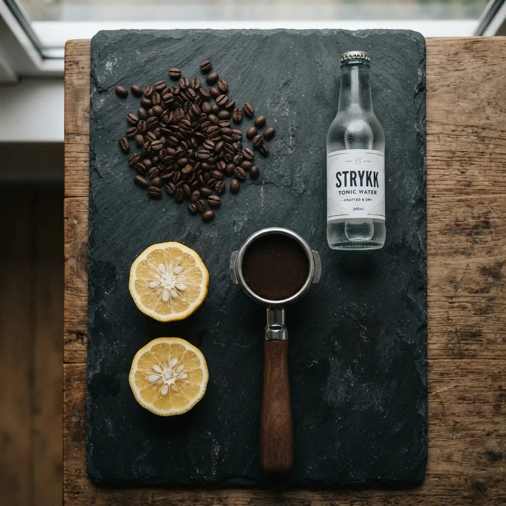 Ingrédients premium pour préparer un Espresso Yuzu Tonic maison