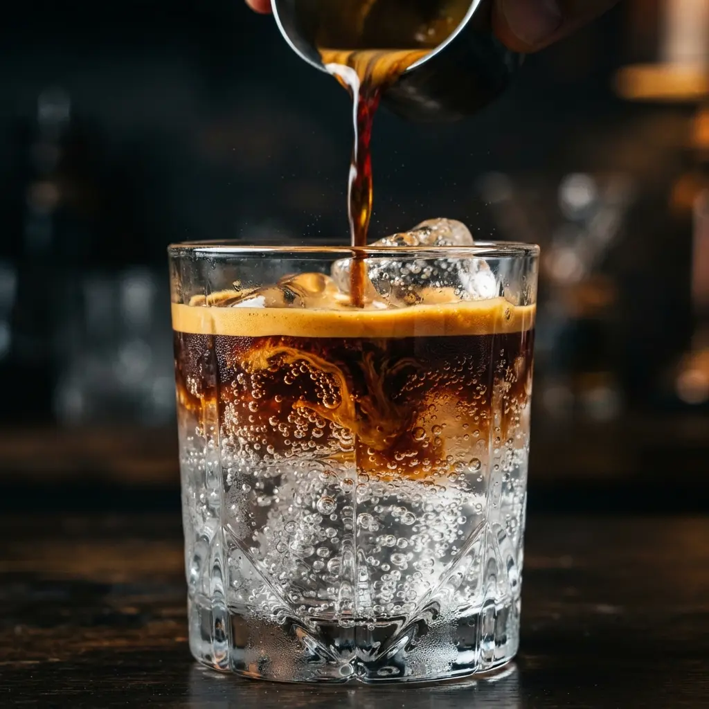 Versage de l'espresso sur le tonic et glaçons transparents.