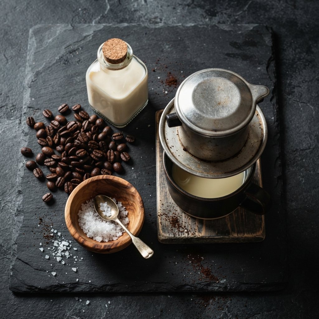 Ingrédients pour préparer la recette du café salé maison