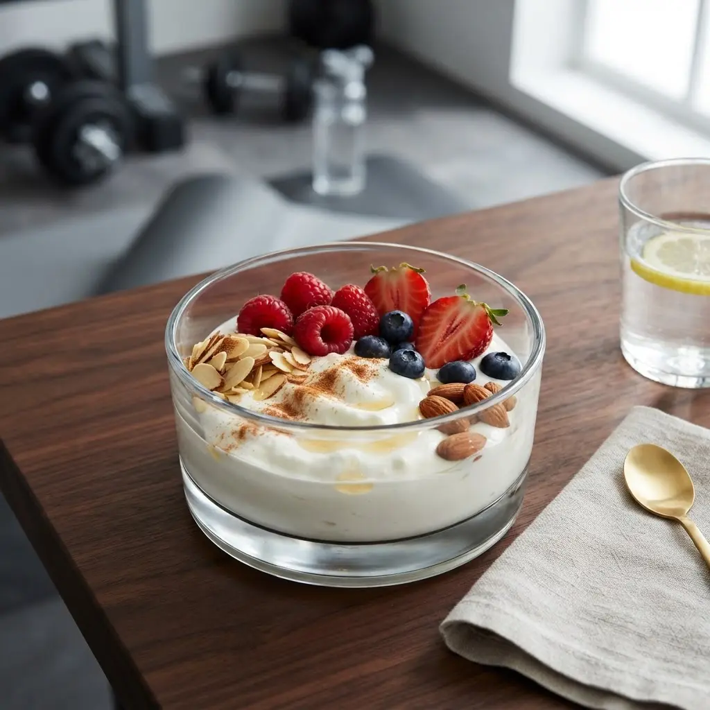 Bol de skyr protéiné aux fruits rouges et amandes