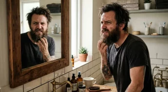 homme barbe rêche miroir frustré